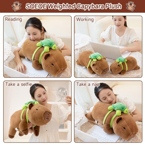 SQEQE Weighted Stuffed Animals Capybara Plush, Weighted Capybara Stuffed Animals with Turtle Backpack, Soft Pillow Toy for Kids Adults, Birthday Present & Valentines Gifts 9.8 Inch, 0.8 Lb