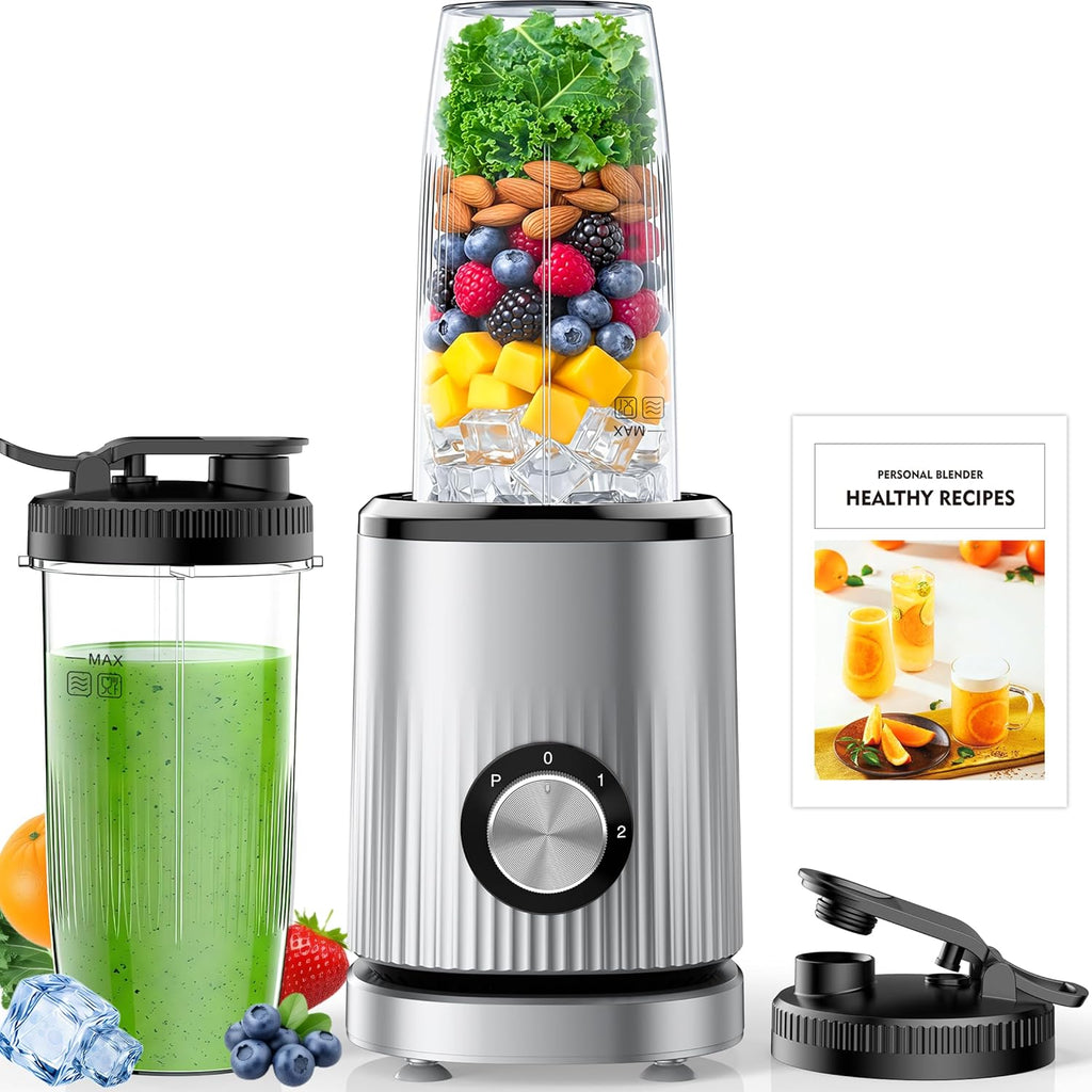 Turelar Portable Personal Blender - Smoothie Maker with 2 x 24oz Cups & Extra Lid | Ideal for Juices & Baby Food