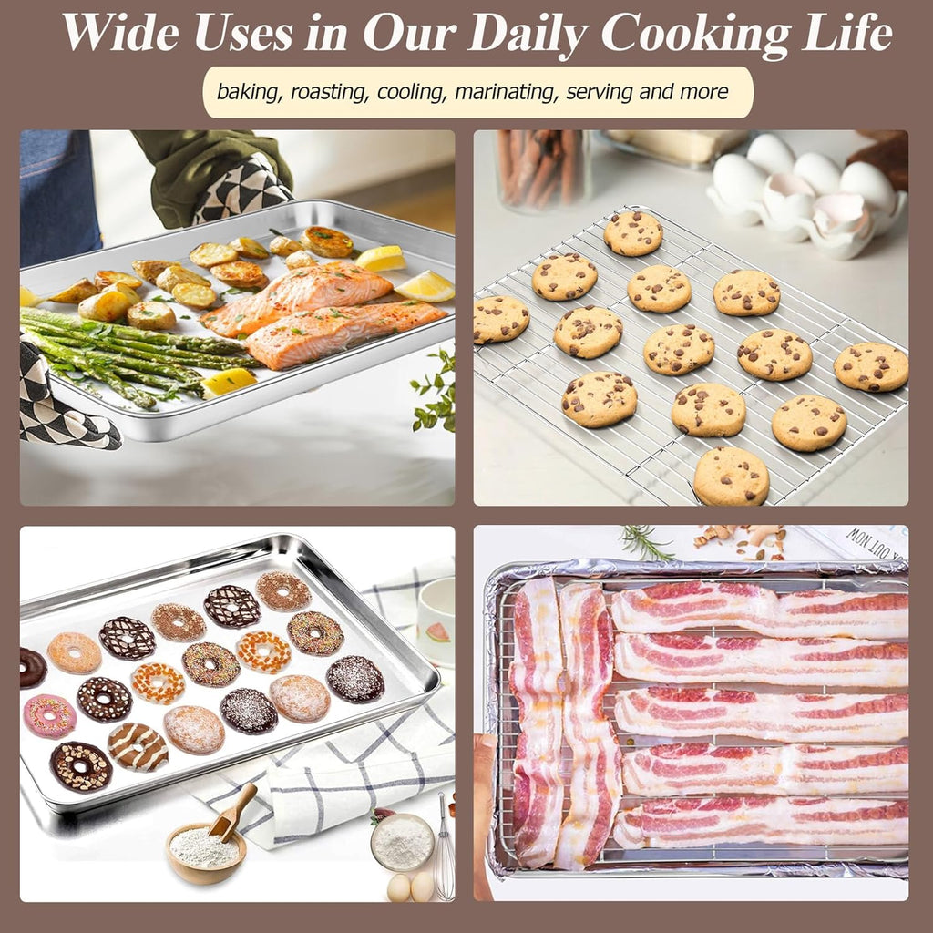 TeamFar Baking Sheet Set - Stainless Steel Cookie Pans with Racks | Non-Toxic, Easy Clean, Dishwasher Safe - 4 Pack