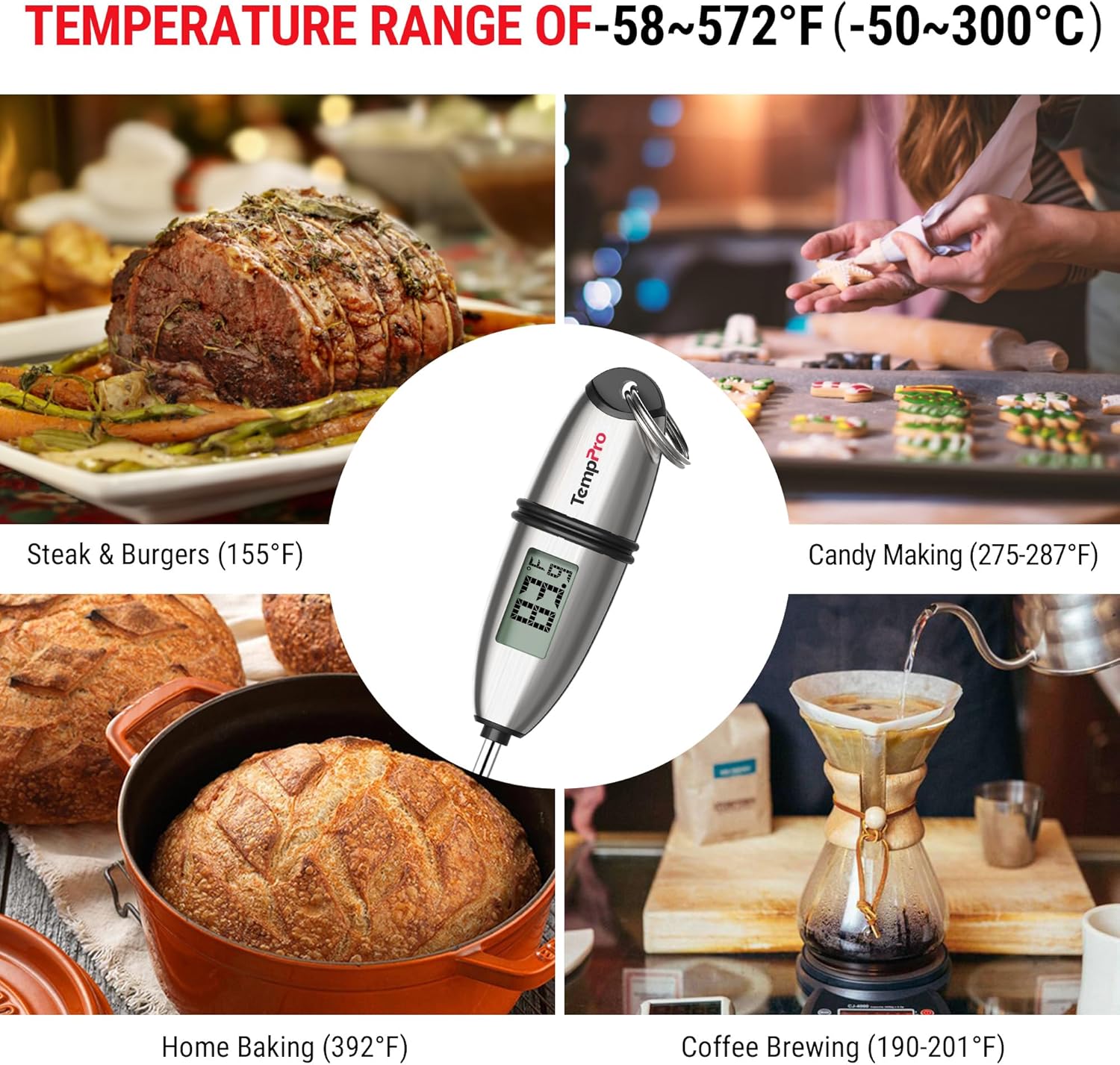 TempPro Digital Food Thermometer - Accurate Cooking & Baking Tool with Long Probe | 2 Pack