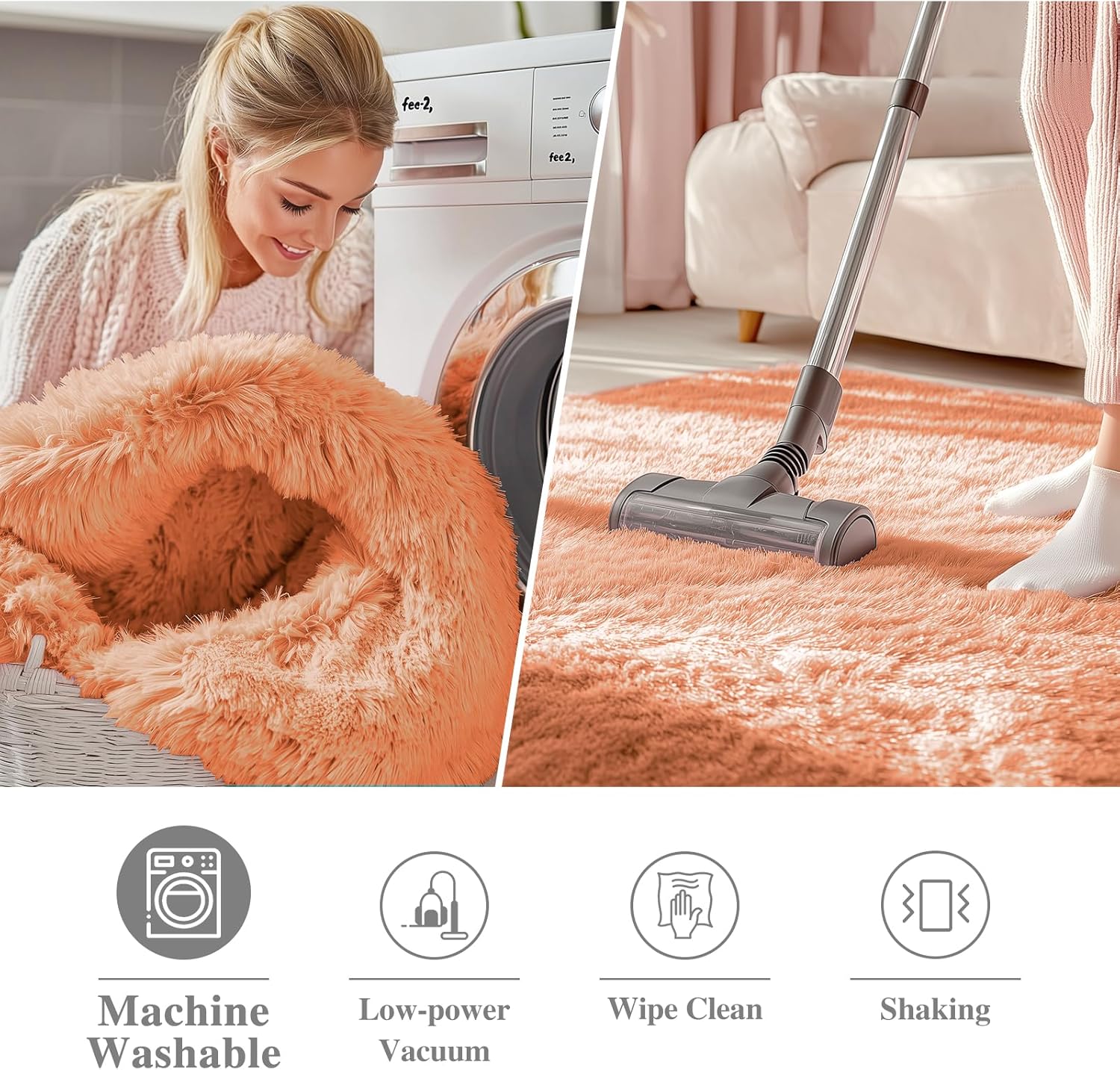 OLANLY Round Area Rug - Muted Orange, Soft & Fluffy Shaggy Carpet for Bedroom, 4 ft Circle