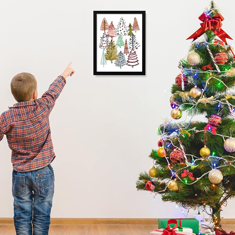 Whaline 8x10 Inch Christmas Framed Wall Art - Colorful Xmas Tree Canvas Print, Ready to Hang, Office & Home Decor (Variation: 10"L x 8"W)