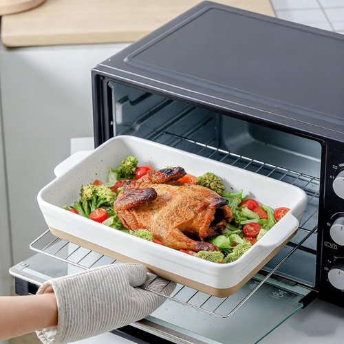 HVH Baking Dish Set - Large 9x13 Ceramic Casserole Dish | Deep Lasagne Pan, Farmhouse Style (White)