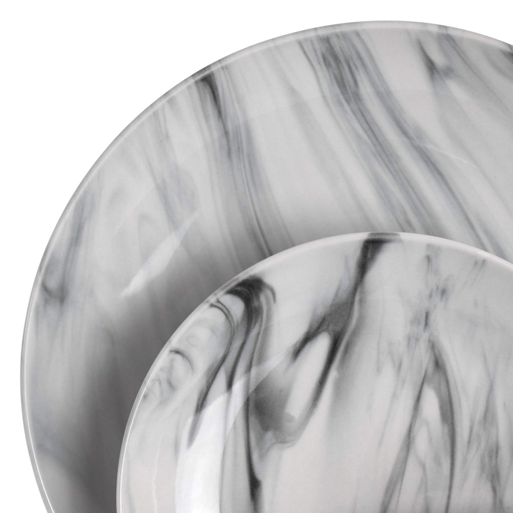 Elama Fine Marble 16 Piece Stoneware Dinnerware Set in Black and White