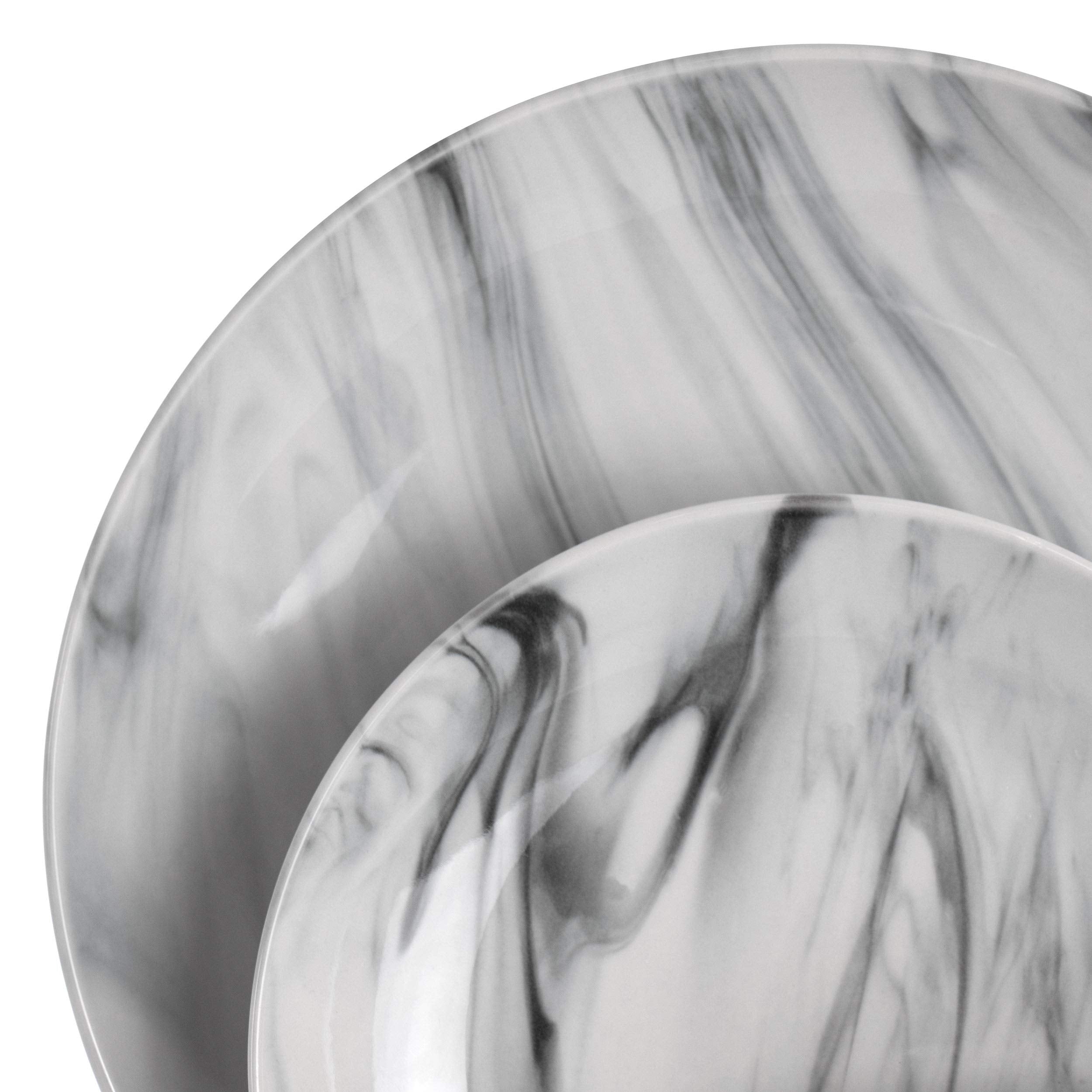 Elama Fine Marble 16 Piece Stoneware Dinnerware Set in Black and White