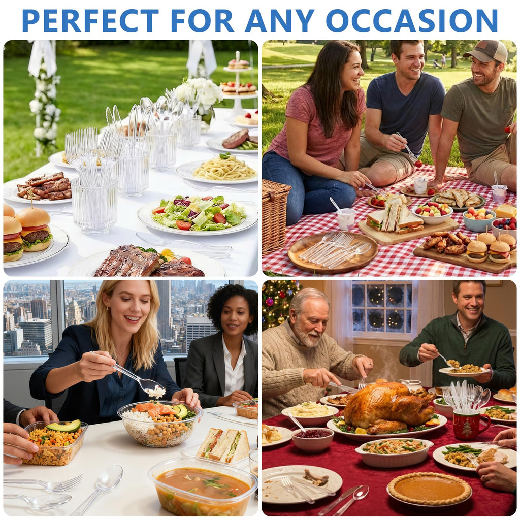 SACATR 500 Count Plastic Silverware Heavy Duty -250 Forks, 250 Spoons，BPA-Free,Heat Resistant Disposable Plastic Spoons Bulk, Solid Durable Premium Cutlery for Parties, Events and Everyday Use