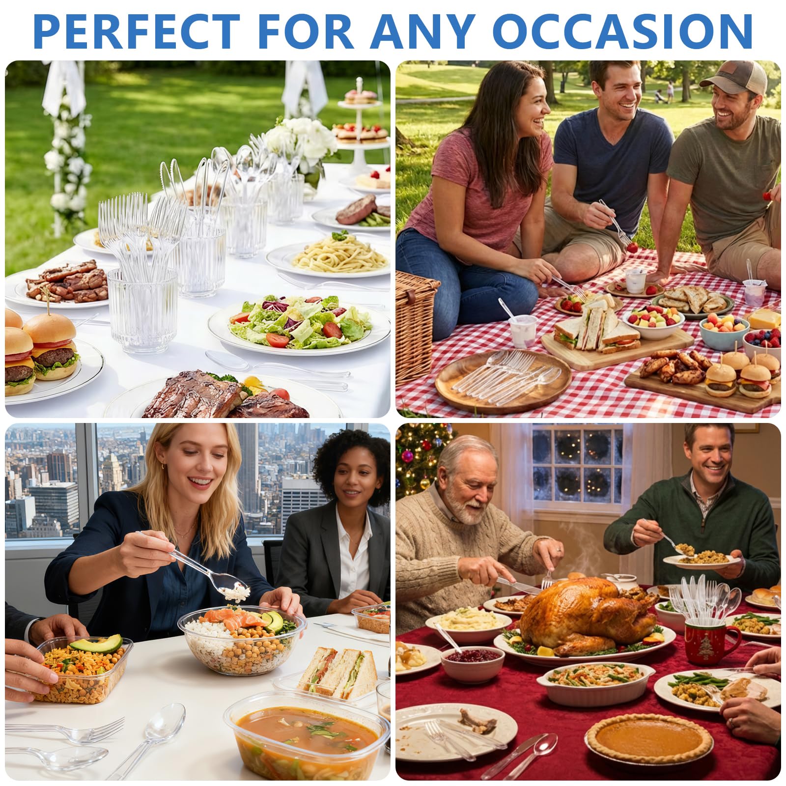 SACATR 500 Count Plastic Silverware Heavy Duty -250 Forks, 250 Spoons，BPA-Free,Heat Resistant Disposable Plastic Spoons Bulk, Solid Durable Premium Cutlery for Parties, Events and Everyday Use