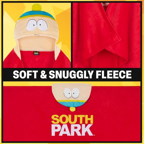 South Park Adult Blanket with Hood, 51x59 in, Fleece Wearable Blanket Loungewear, Warm, Cozy Gifts for Men (Red South Park)