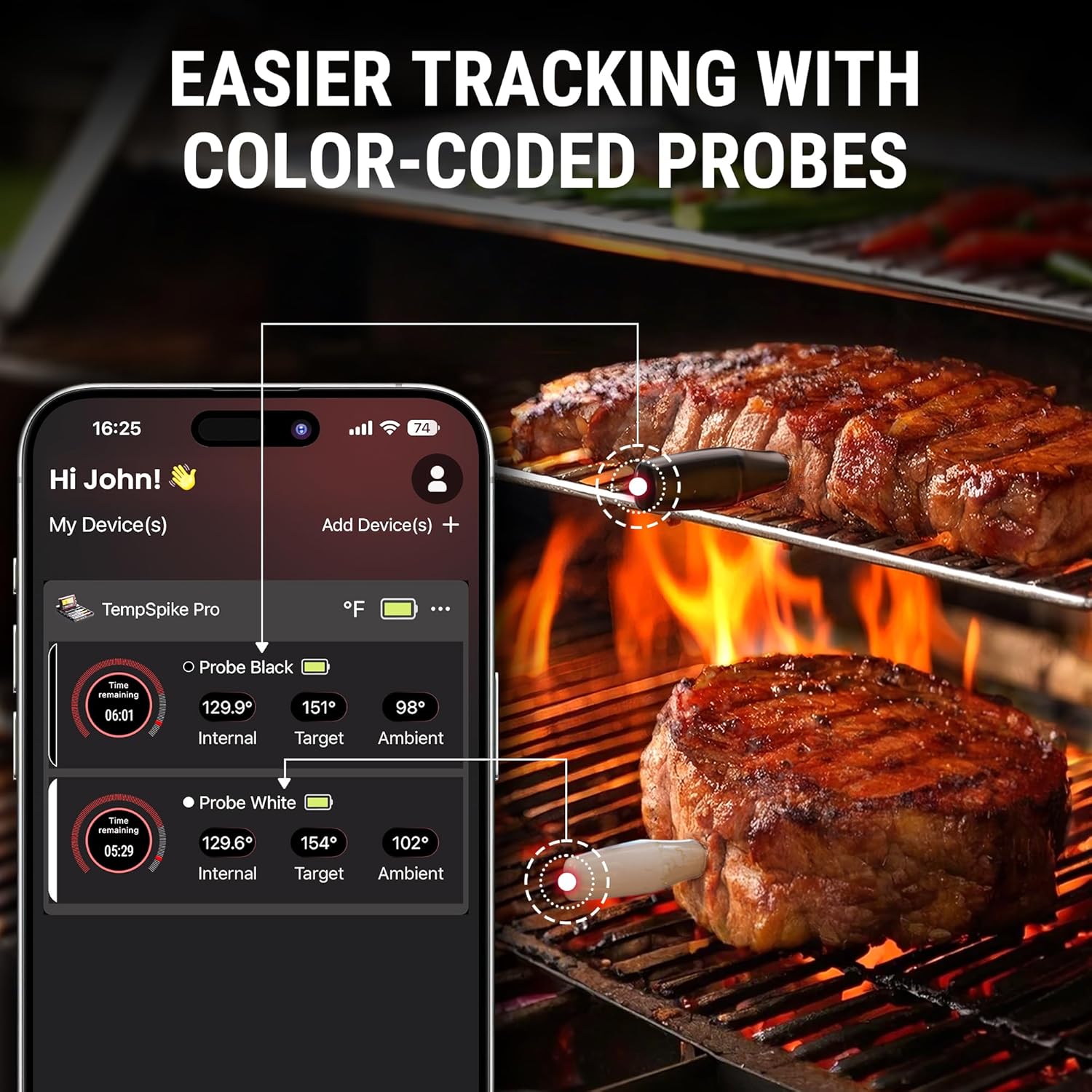 TempSpike Wireless Meat Thermometer - High Precision Bluetooth & WiFi BBQ Grill Thermometer | Waterproof Probes, Rechargeable Base