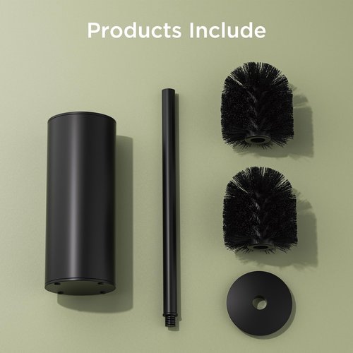 Toilet Brush and Holder Set, Toilet Bowl Brush with Heavy Duty 304 Stainless Steel Base and Extra Long Handle, Toilet Bowl Cleaners Brush for Bathroom (Matte Black)