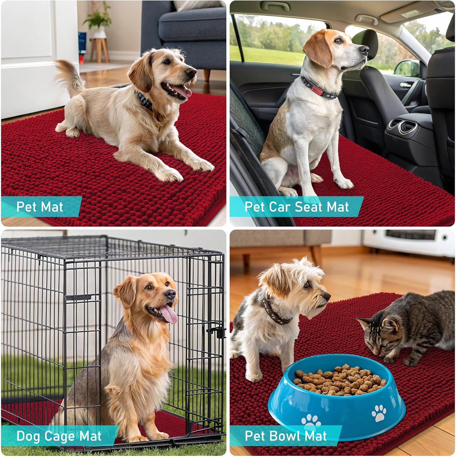 OLANLY Dog Door Mat - Absorbent Non-Slip Washable Chenille Mat for Muddy Paws | 70x46 Red