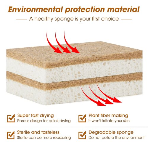 GREENTH PRO 10 Pack Nature Dish Sponge - Natural Kitchen Sponge - Coconut Fiber and Wood Cellulose Scrubber