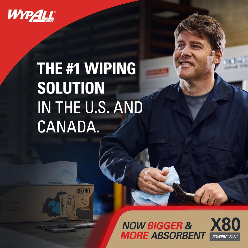 WypAll PowerClean X80 Heavy Duty Cloths - Jumbo Blue Towels for Extended Use | 455 Sheets Total