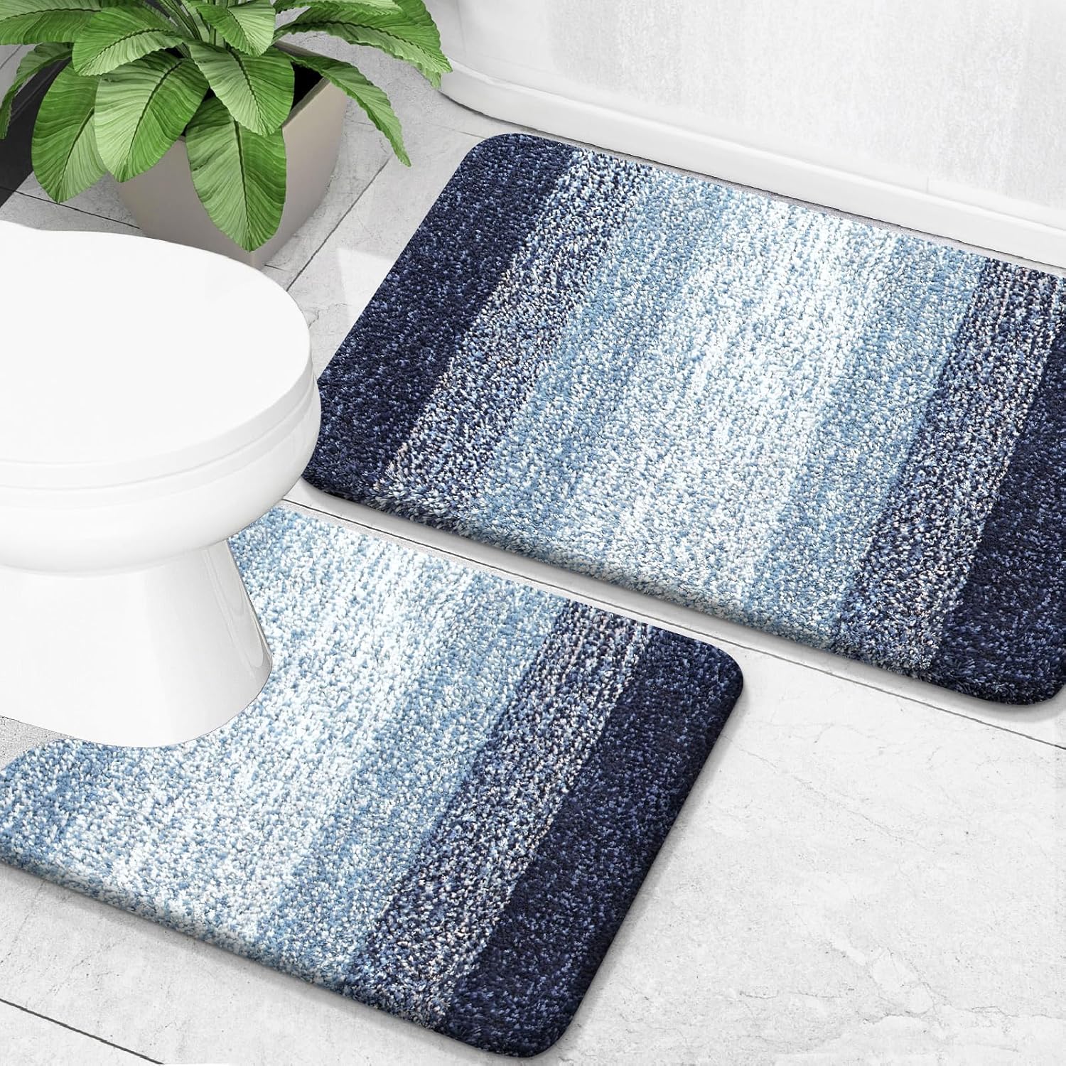 OLANLY Ombre Bath Rug Set - Soft & Absorbent 2-Piece Bathroom Rugs in Airy Blue | 24x16 & 30x20 Sizes