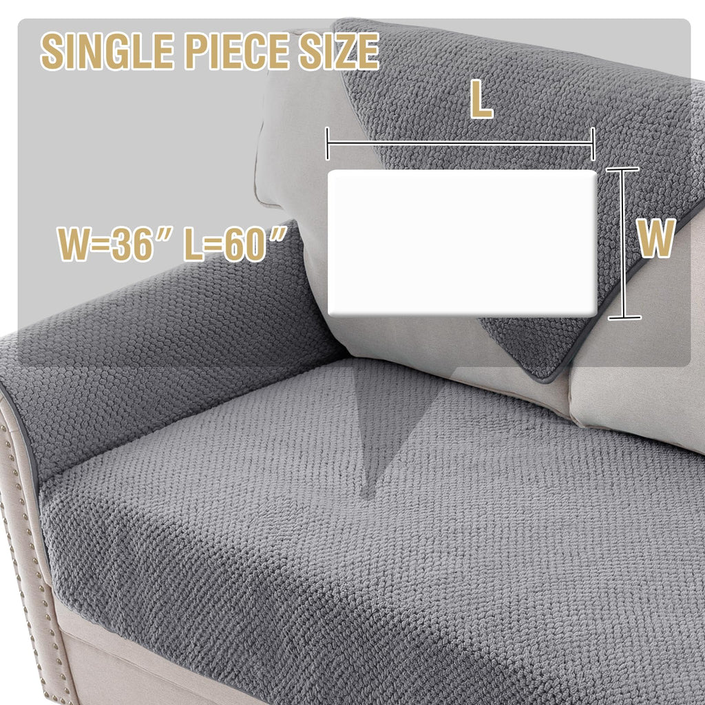 H.VERSAILTEX Waterproof Couch Cover Plush Sofa Cover with Strap Soft Anti Slip Sofa Slipcovers for 2 Cushion Couch Chaise Couch Protector Cover for Dogs Cats Kids,36x60'',Gray