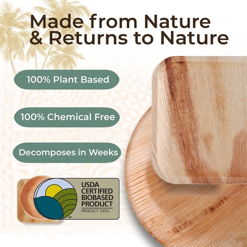 Indie Palm 8 Inch Round Disposable Palm Leaf Plates – Heavy Duty, Biodegradable Compostable Alternative to Bamboo Plates or Paper Plates – Parties, Weddings, Dinners, Catering-Bulk Events (100 Pack)