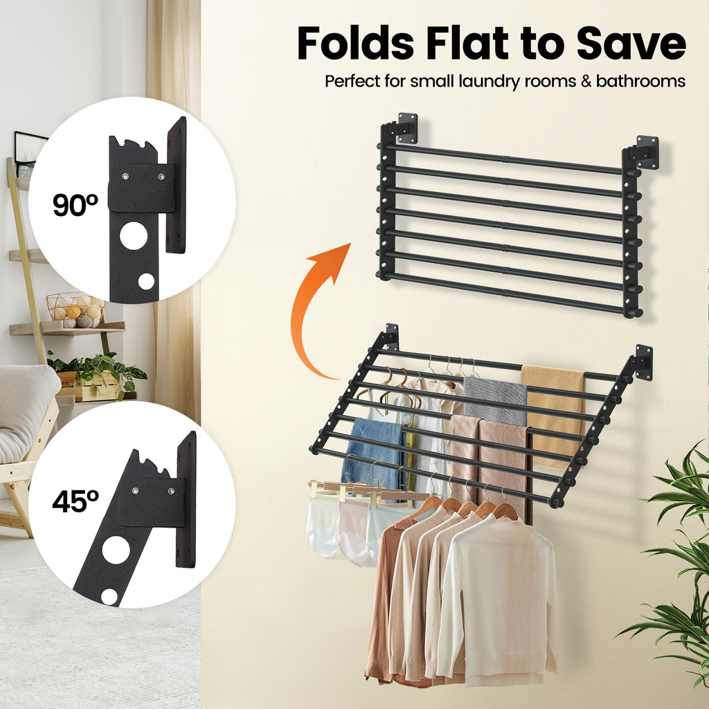Scisum Wall Mounted Clothes Drying Rack 28 Inch – Foldable Laundry Drying Rack for Wall Mount, Space Saving Indoor Drying Rack for Clothes, Compact & Sturdy Design