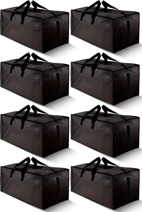 HOMESURE Large Water-Resistant Storage Bags - 8 Pack Heavy-Duty Totes with Zippers & Handles | Black