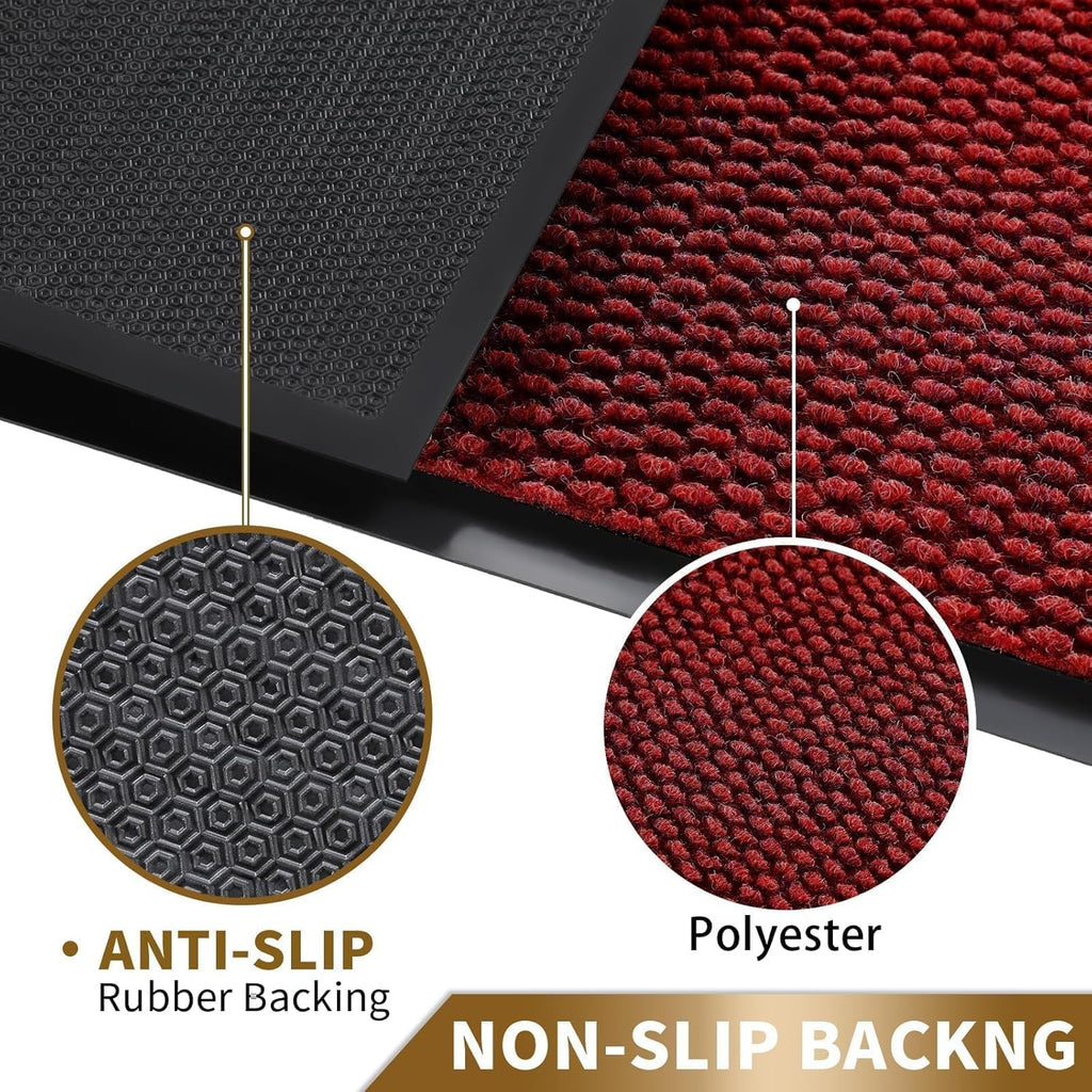 Yimobra Outdoor Indoor Doormat - 100% Waterproof, Stain & Fade Resistant | 36 x 17 Inches, Black Red