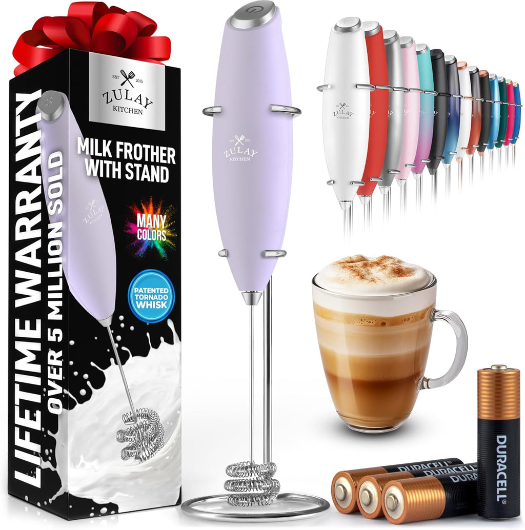 Zulay Kitchen Tornado Triple Whisk Milk Frother - Handheld Foam Maker for Coffee & Lattes - Lilac