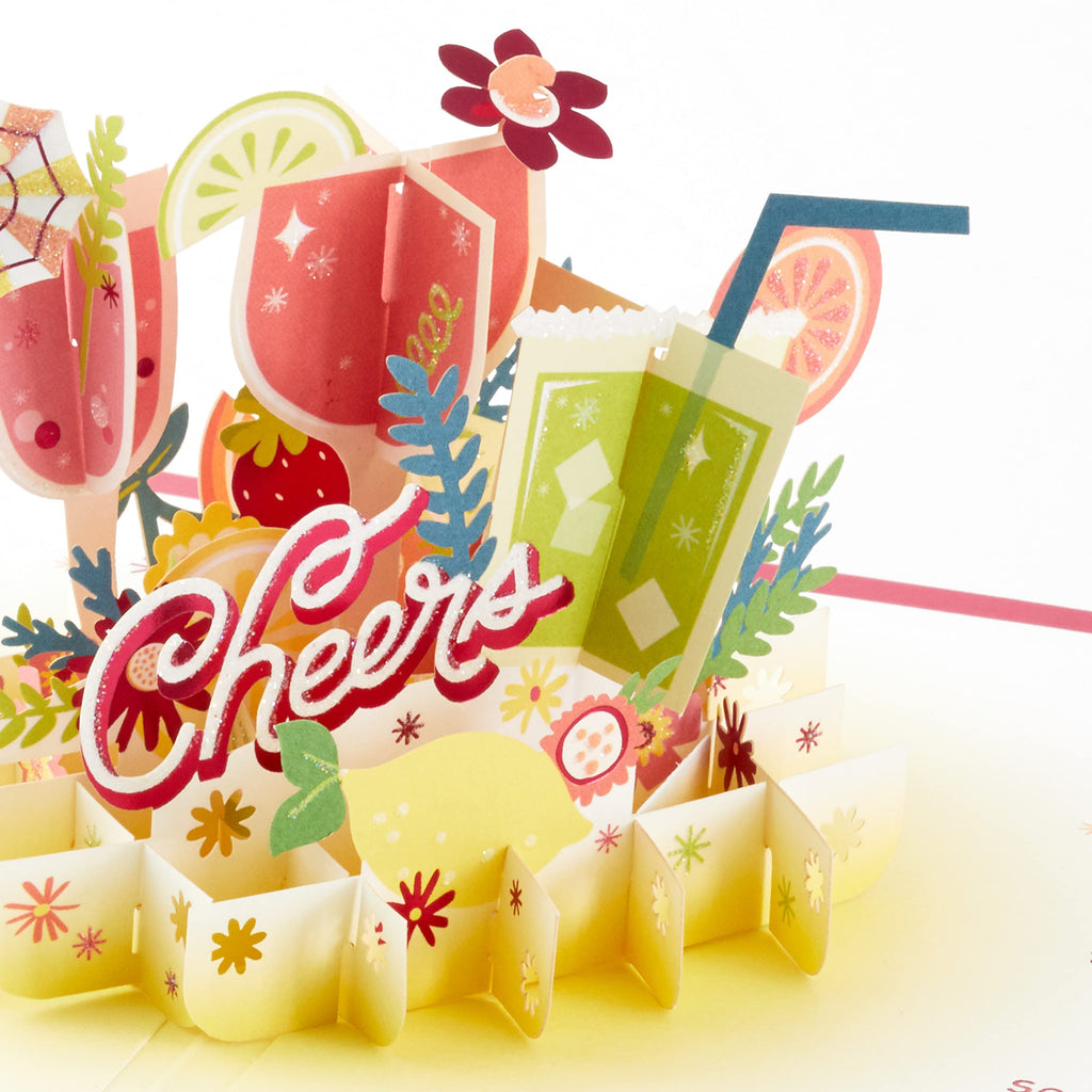 Hallmark Signature Paper Wonder Pop Up Card for Graduation or Birthday (Here's to You, Tropical Drink)