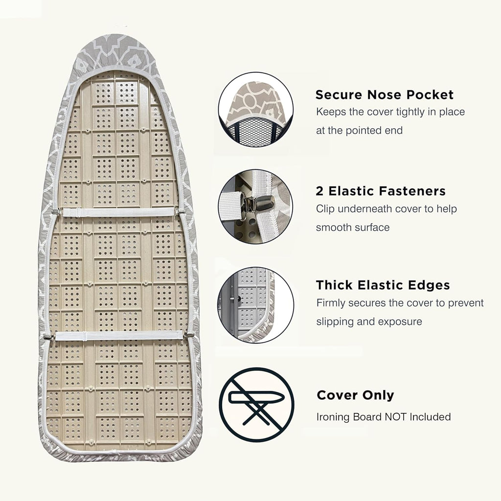 UniSimp Ironing Board Cover - Extra Thick Natural Cotton, Scorch & Stain Resistant | 18"x49" Geometric Design