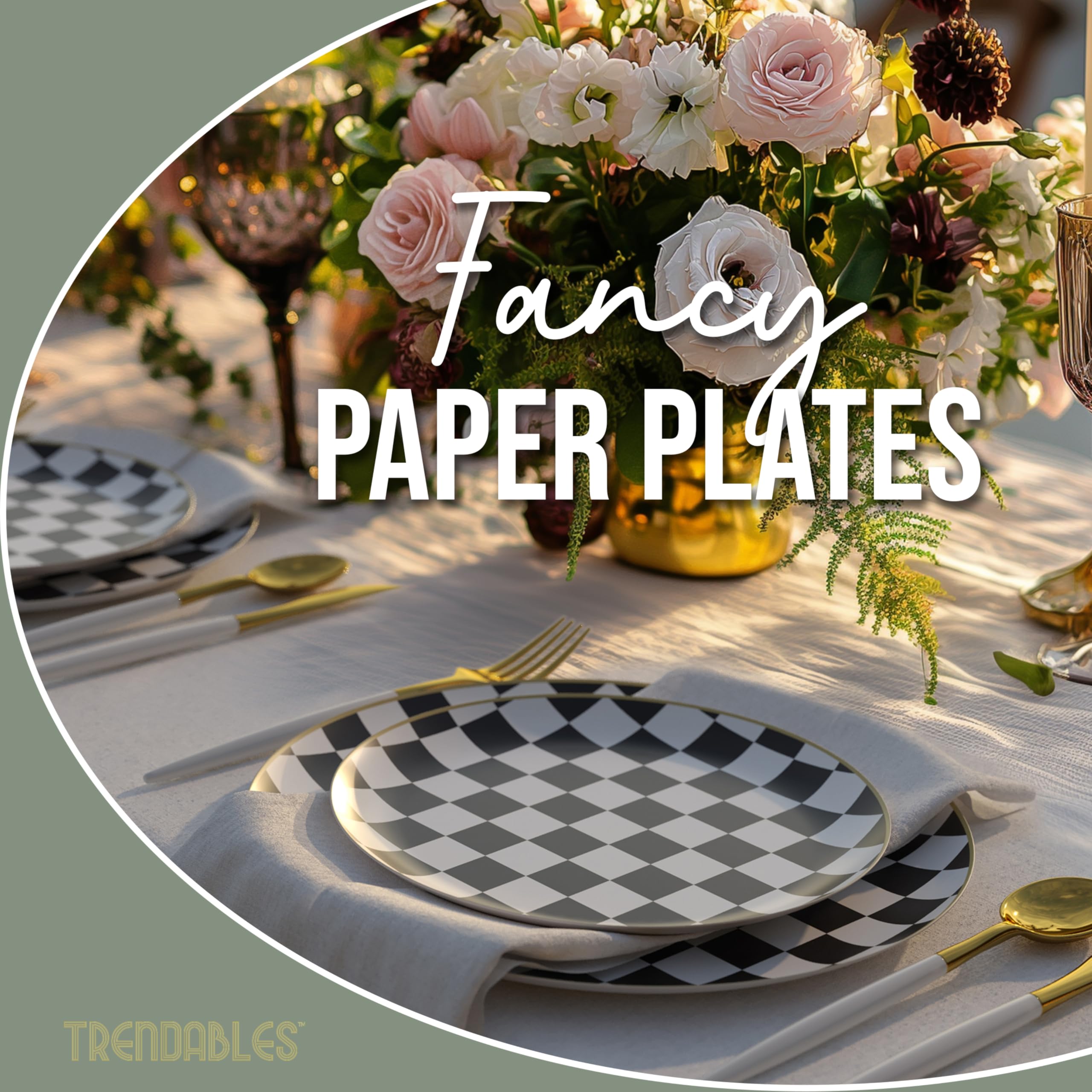 Trendables Heavy Duty Paper Plates Bulk 40 Pcs Disposable Party Plates - 20 X 8 Inch Dessert Plate & 20 X 10 Inch Paper Plate Checkered decor, black and white party decorations, race car decorations