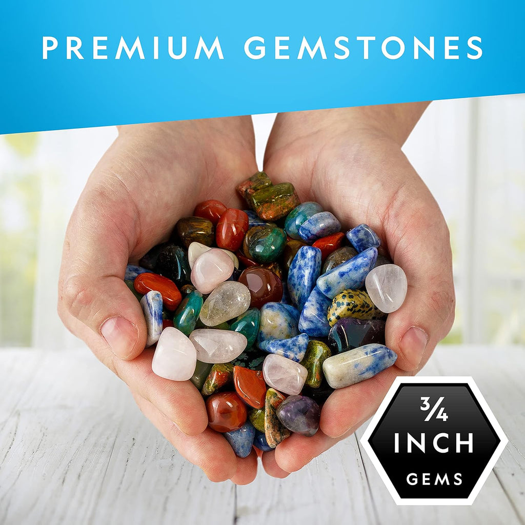 National Geographic Premium Polished Stones - 2 Pounds of 3/4-Inch Tumbled Gemstones for Kids | STEM Rock Kit