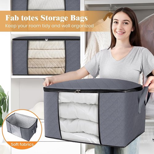 Fab Totes Storage Bags - Foldable Closet Organizers with Reinforced Handles for Home & Dorm | Fabric Bins for Clothes & Blankets