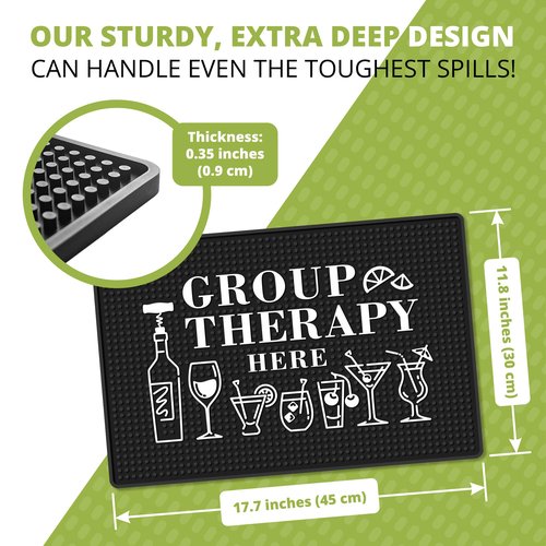 Group Therapy Bar Mat for Countertop - Ideal for Bartending & Home Bar Spill-Proof, Durable, Non-Slip Rubber Mat - Large Size 18"x12" - Bar Mats for Home Bar - Thick Rubber Mat