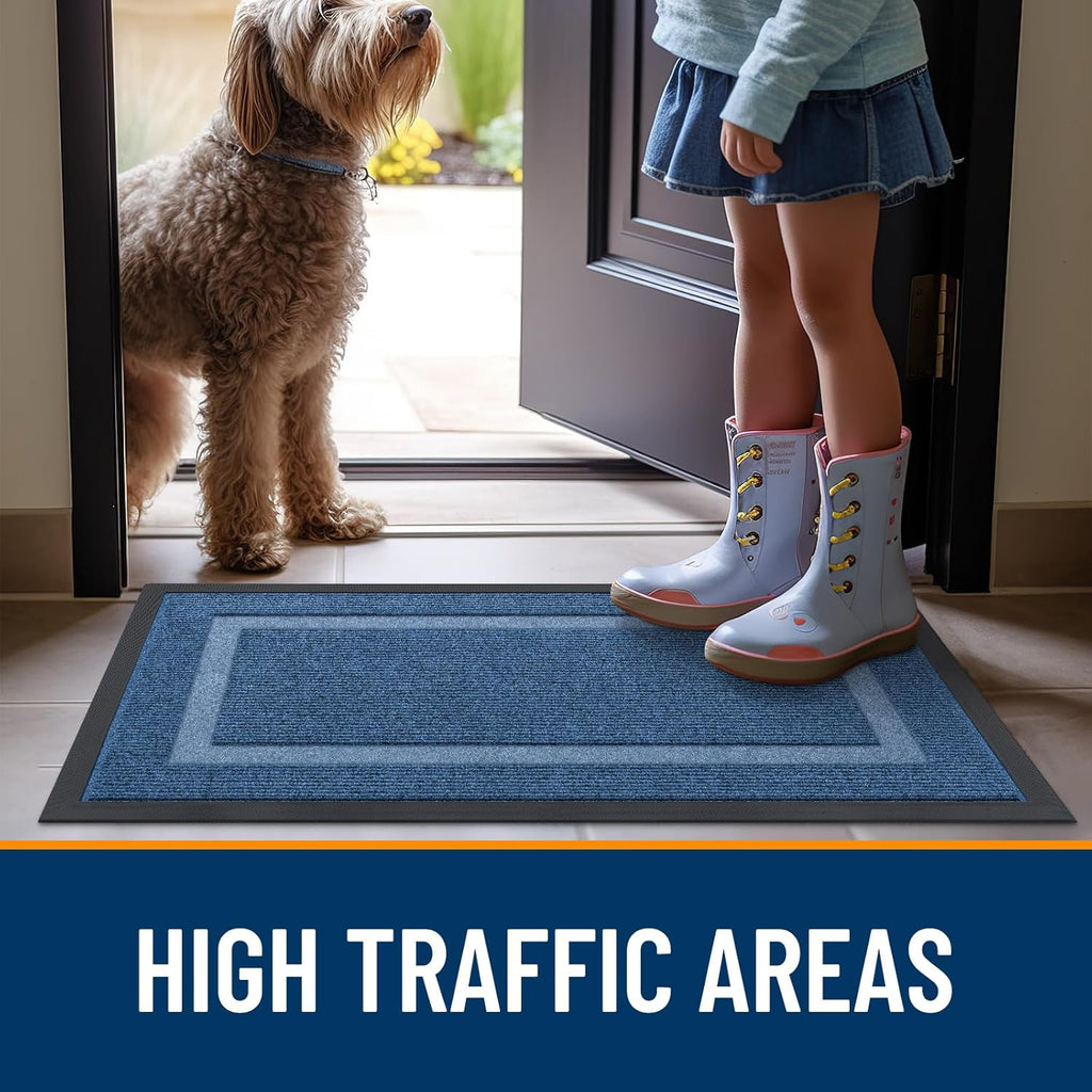 OLANLY Indoor Outdoor Front Door Mat - Waterproof, All-Weather, Easy Clean | 29.5x17, Light Blue