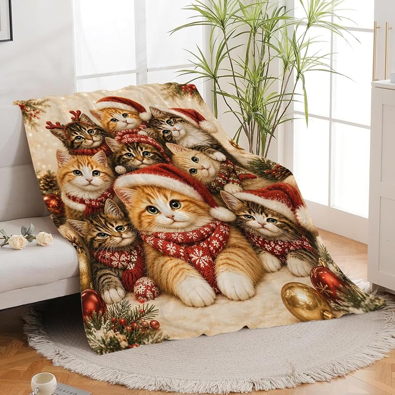 Christmas Cat Blanket 50x40 Cute Cats Throw - Kids Gift, Estused Variation: Cute Cat+50x40