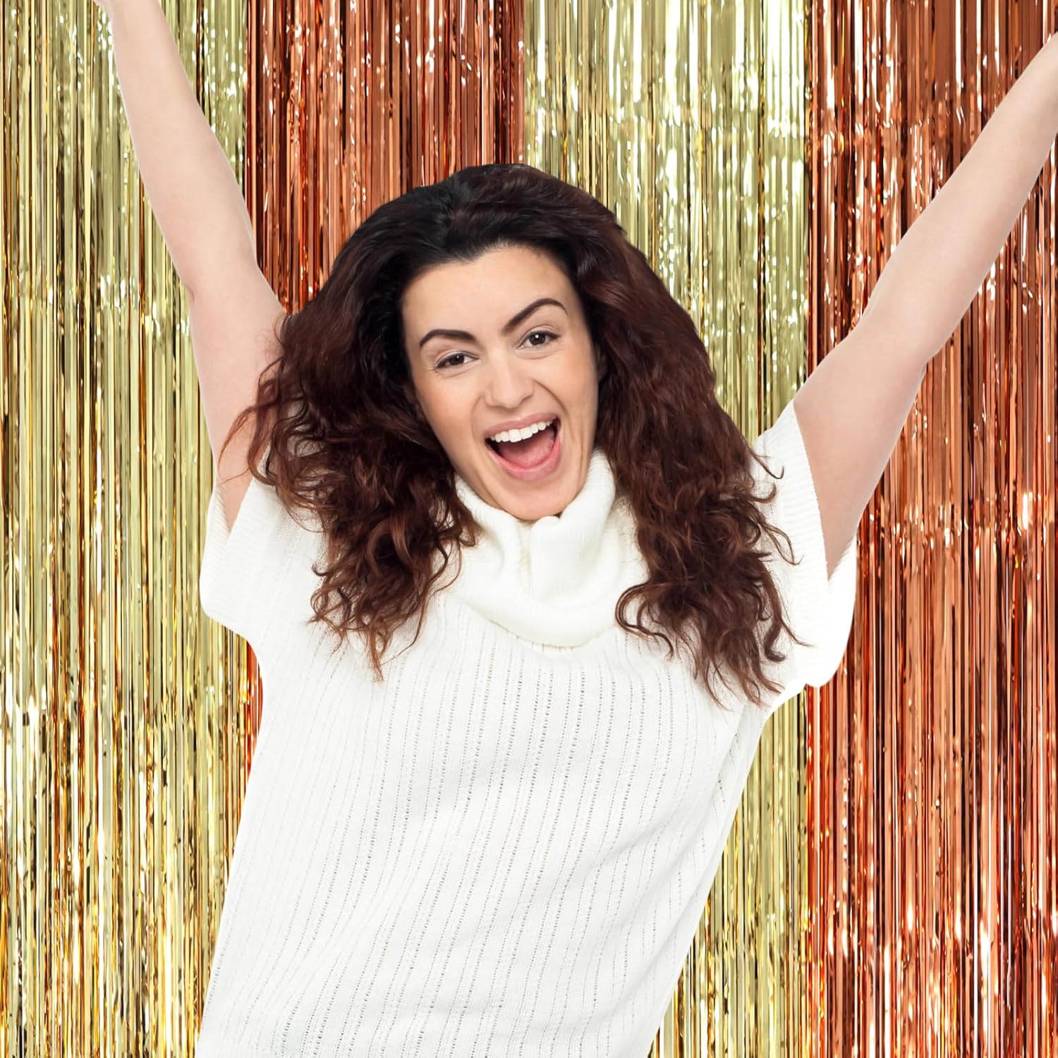 Voircoloria Foil Fringe Backdrop Curtains - 3 Pack of 3.3 x 8.2 ft Rose & Champion Tinsel Streamers for Parties