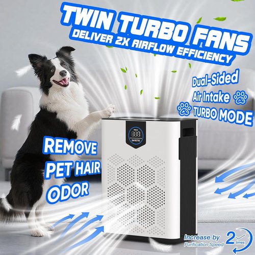 DAYETTE Air Purifier - HEPA 14 Filter for Large Rooms Up to 3000 Ft² | Pet-Friendly Air Cleaner in White