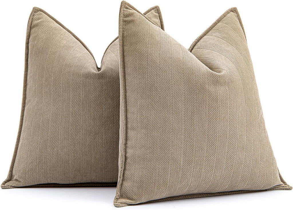 MIULEE Decorative Pillow Covers - Soft Chenille 20x20 Inch Khaki Cushions for Elegant Home Decor | Set of 2