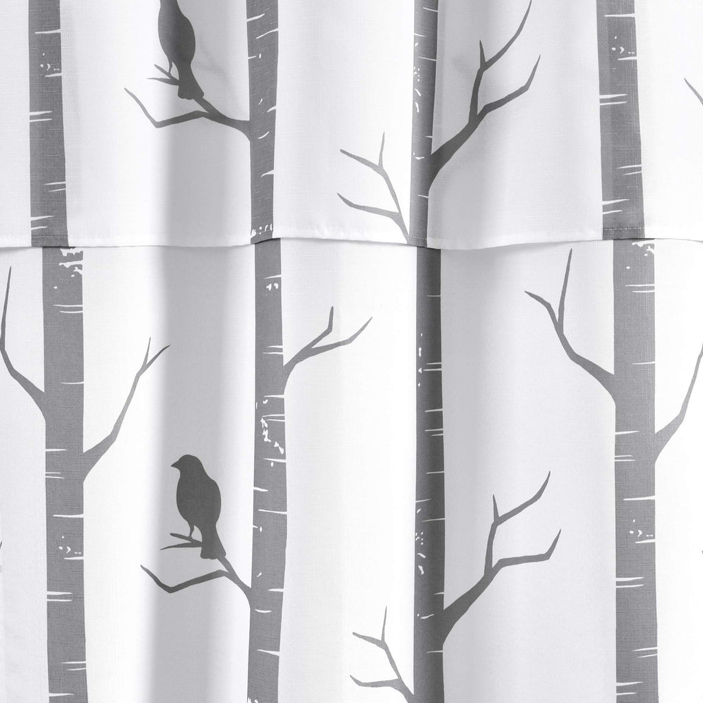 Lush Decor Bird On The Tree Double Swag Shower Curtain with Peva Lining & Rings, Gray, 16 Pieces