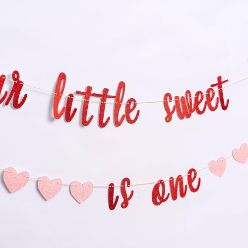 MUWEOL Our Little Sweet Heart Is One Glitter Banner - Valentine's Day Theme First Birthday Party Banner,Our Little Sweet Heart Is One Birthday Decoration (sweet heart banner)