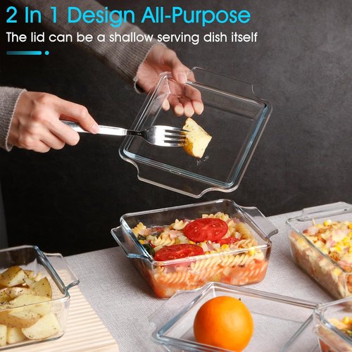 Glass Casserole Dish Set by [Brand Name] - Oven Safe Mini Square 6in x 6in with Glass Lid