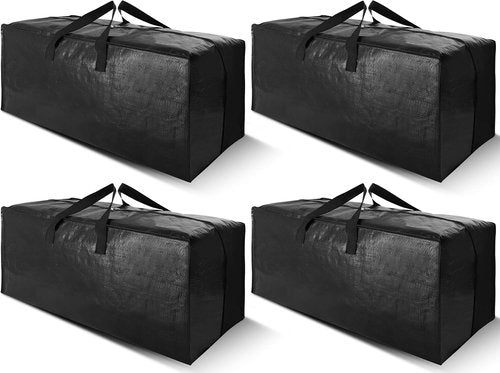 Cosy Family Heavy Duty Extra Large Moving Bags - Strong Handles & Zippers, Space-Saving Storage Totes (Set of 4, Black)