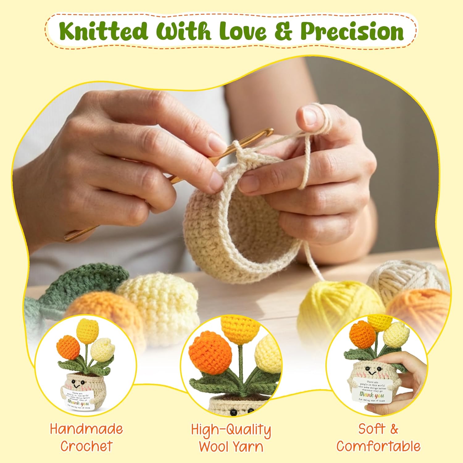 OASSIE Mini Tulip Thank You Gifts for Women - Positive Emotional Support Crochet | Perfect for Teachers, Nurses, and Friends