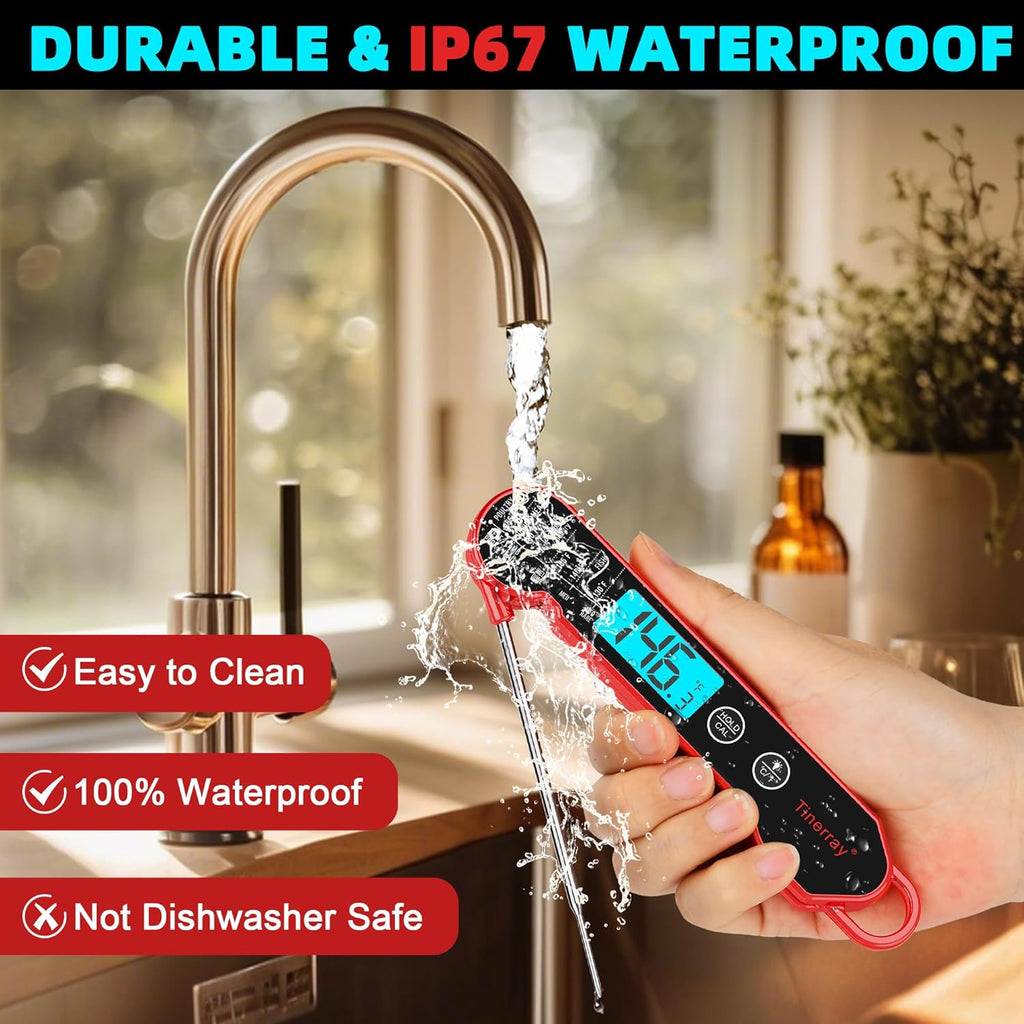 Professional Digital Meat Thermometer - Instant Read Waterproof Folding Probe with Backlight & Calibration for BBQ, Grill, Cooking