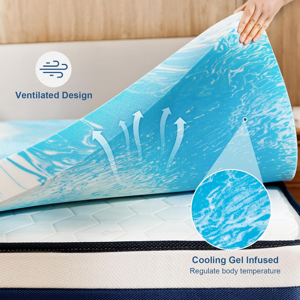 Skiennix Gel Memory Foam Mattress Topper - Twin Size Cooling Bed Topper for Back Pain Relief