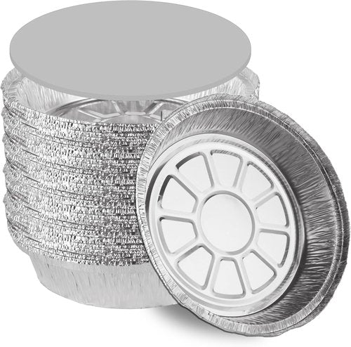 ABuff 9-Inch Round Aluminum Pans - 50 Pack Disposable Foil Pie Tins with Lids | Oven & Freezer Safe