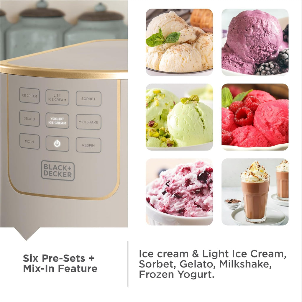 BLACK+DECKER Ice Cream Maker - Create Delicious Keto, Dairy-Free Ice Cream & Gelato at Home | Family-Friendly Design