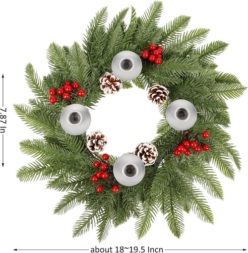 FORUP 19" Traditional Christmas Advent Wreath - Red Berry Centerpiece with Candle Holders