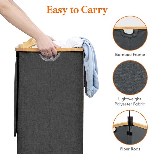 Lifewit 100L Laundry Basket - Foldable Hamper with Lid & Bamboo Handles | Dark Gray, Large Capacity