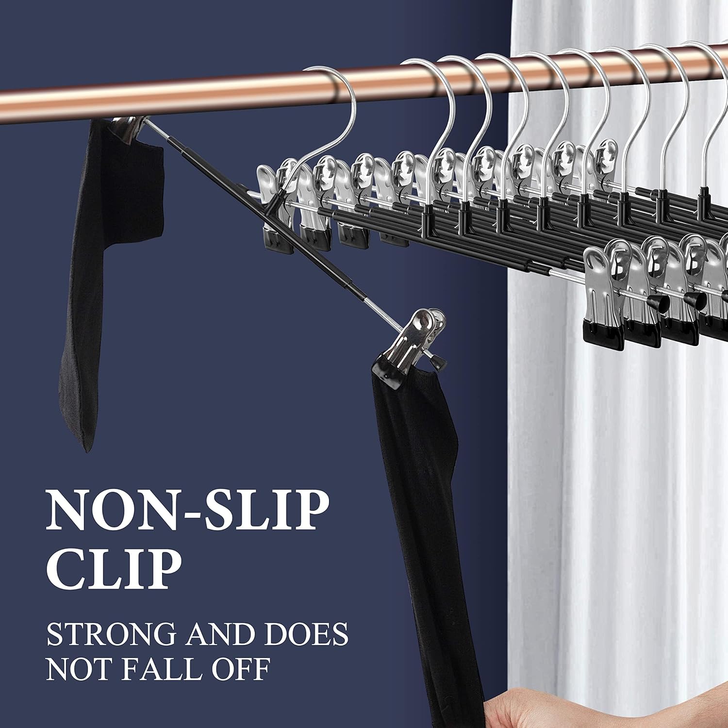 Skiennix 30-Pack Adjustable Pants Hangers - Heavy Duty Non-Slip Clips for Skirts & Trousers | Black