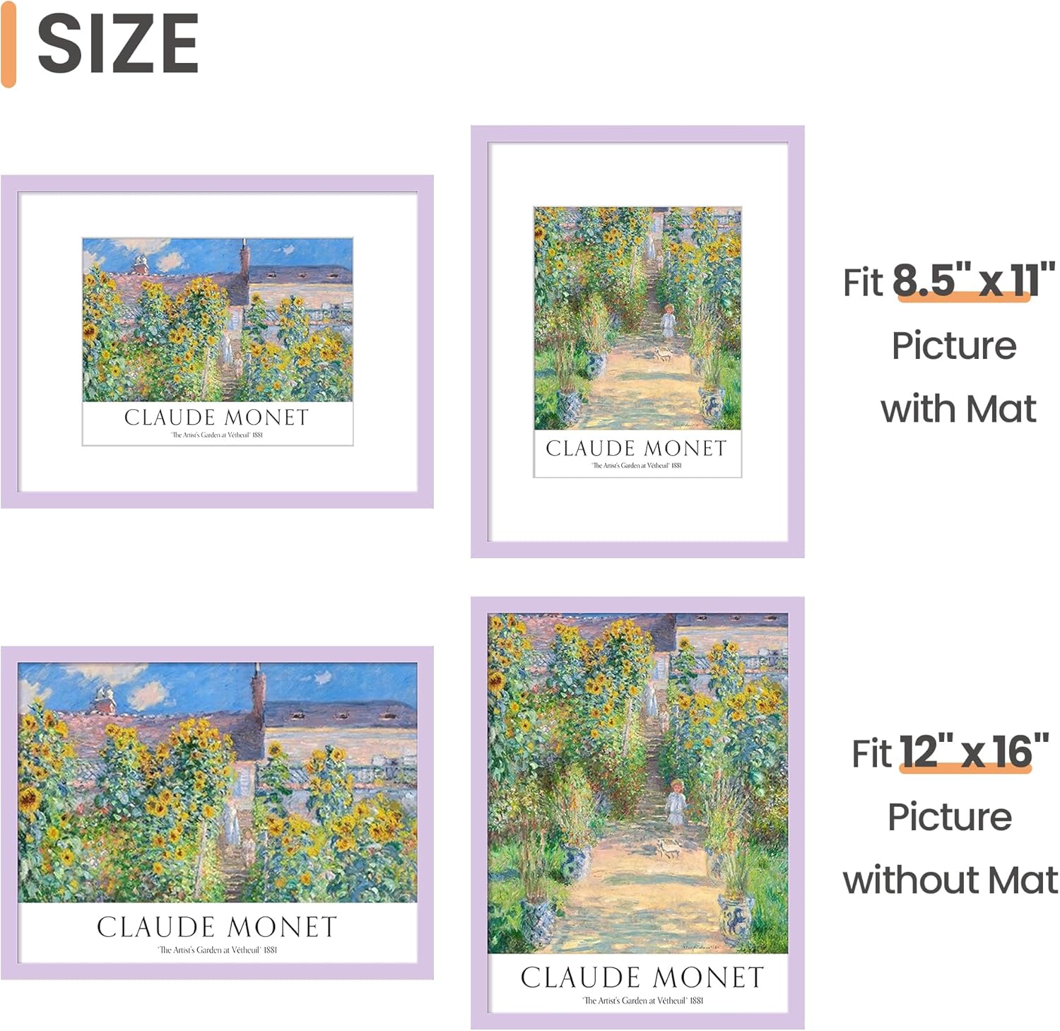Upsimples 12x16 Picture Frame - Display 8.5x11 Photos with Mat or 12x16 Without - Purple, 1 Pack
