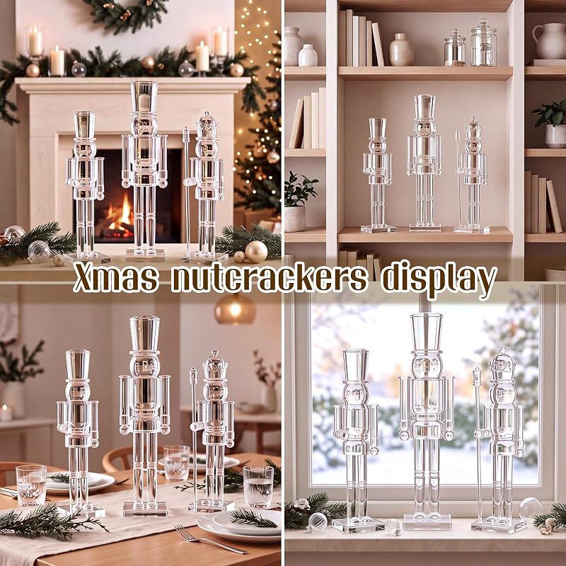 Clear 12" & 15" Nutcracker Figurines Set of 3 - Acrylic Soldier & King