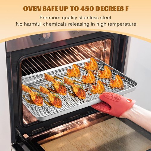 E-far Half Sheet Baking Pan Set - 18”x13” Stainless Steel Cookie Sheet with Cooling Rack | Dishwasher Safe